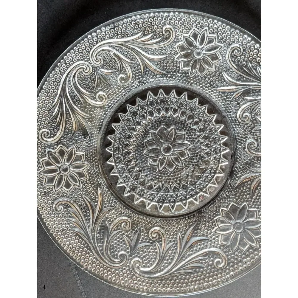 VTG Set Of 7 Indiana Glass Clear Pressed Sandwich Pattern Sherbet Plates 6